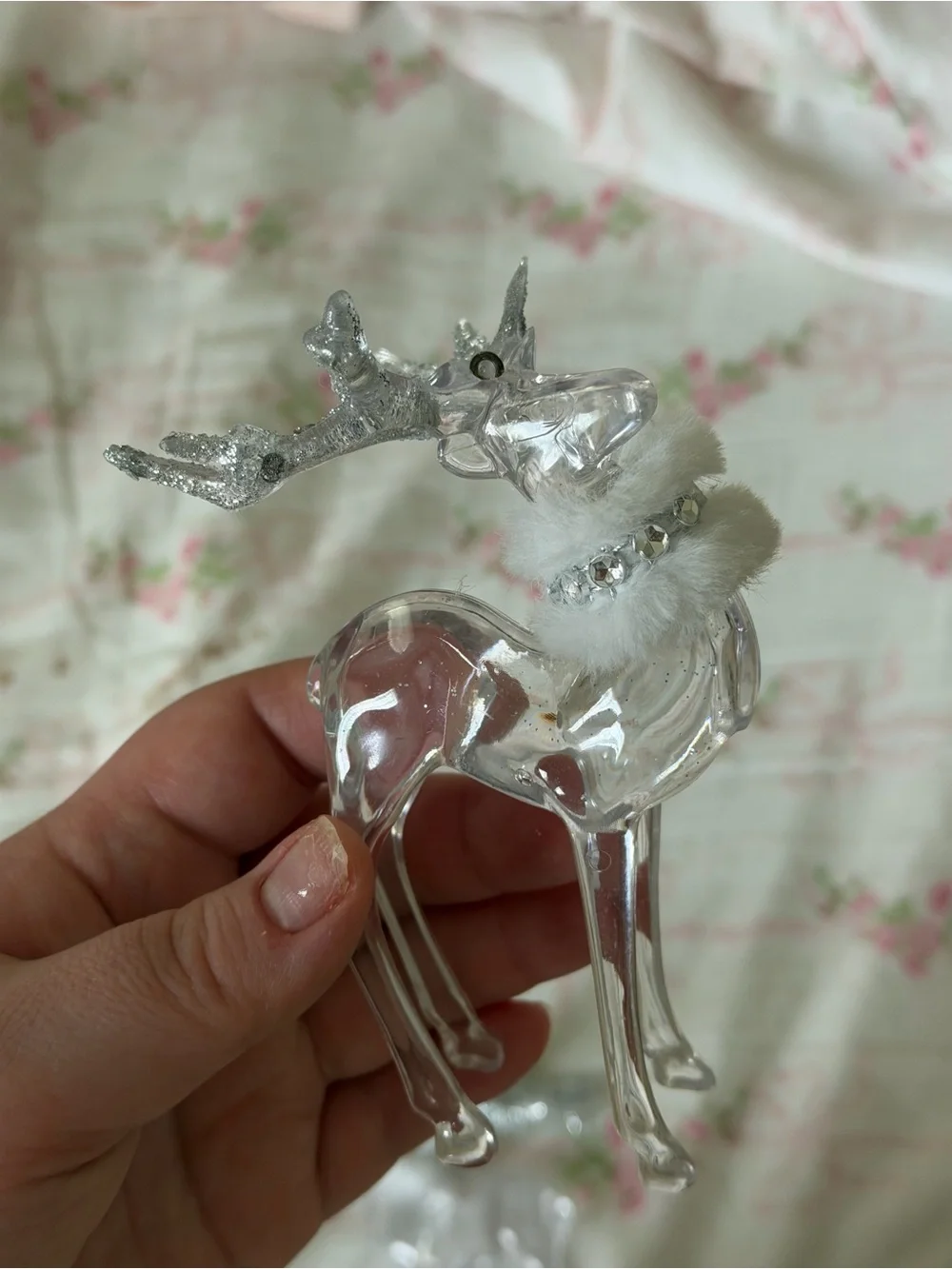 Vintage clear Reindeer Ornament with Silver Antlers - set of 3